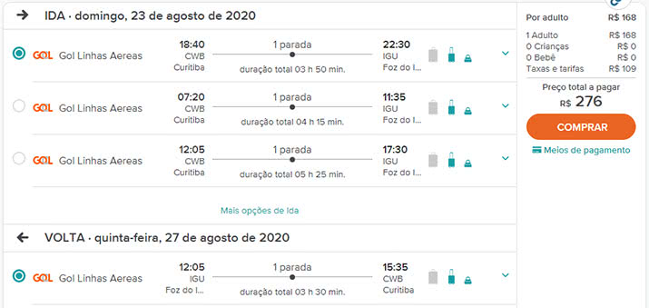 GOL Azul e LATAM ofertas de passagens para Foz do Iguaçu voos a