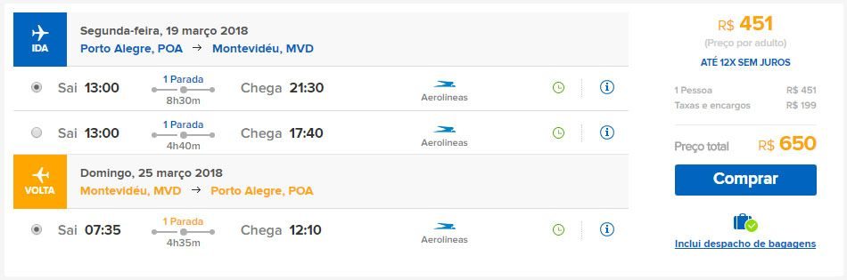 passagens aéreas em promoção montevideu hoje