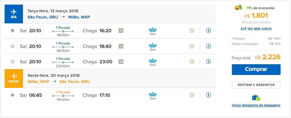 passagens aéreas promocionais itália 2018