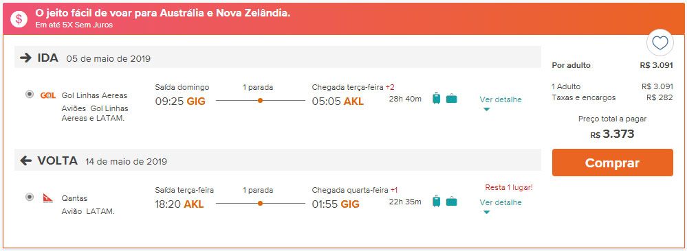 nova zelândia promoção de passagem