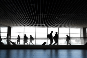 pessoas sobre a esteira do aeroporto