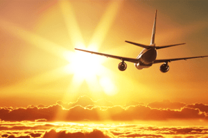 Avião Sol no horizonte