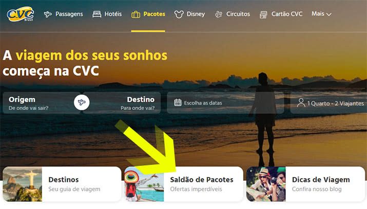 Site da agência de viagens CVC