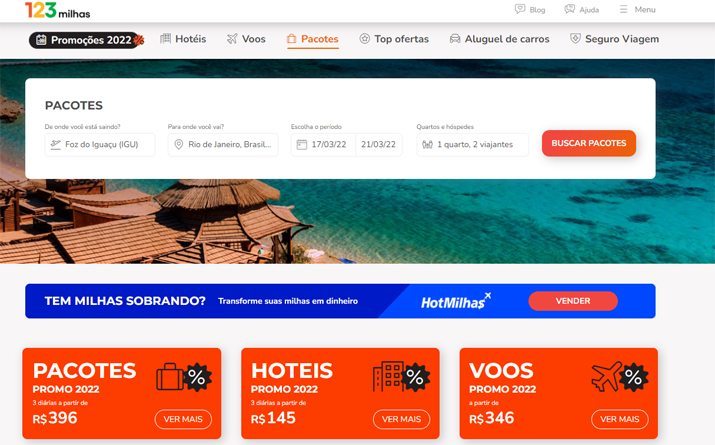 123 milhas pacotes de viagens
