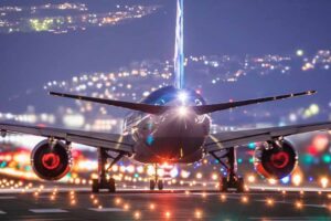 Avião a noite na pista