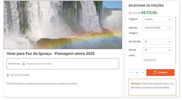 Voos Promo 123 Milhas para Foz do Iguaçu: passagens aéreas baratas!