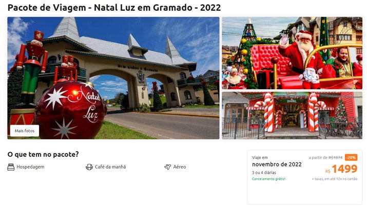 Pacote Natal Luz Gramado 2022 (aéreo + hotel) a partir de R$  com  taxas!