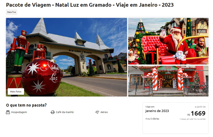 Pacote Natal Luz Gramado 2023 (aéreo + 4 diárias) a partir de R$  por  pessoa com taxas!