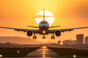 Avião e o pôr do sol