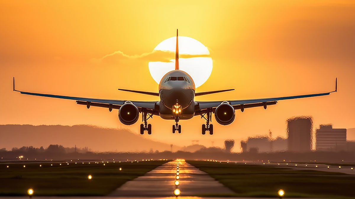 Avião e o pôr do sol