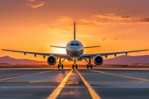 Avião e o pôr do sol