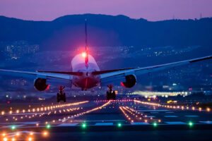 Avião luzes na pista