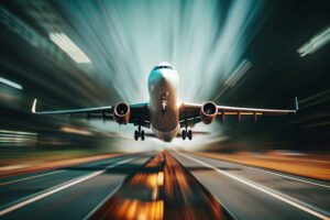 Avião decolando em movimento