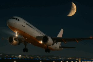 avião decolando a noite