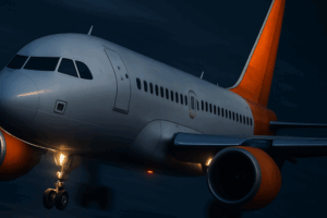 Avião voando de madrugada