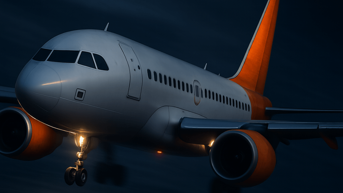 Avião voando de madrugada