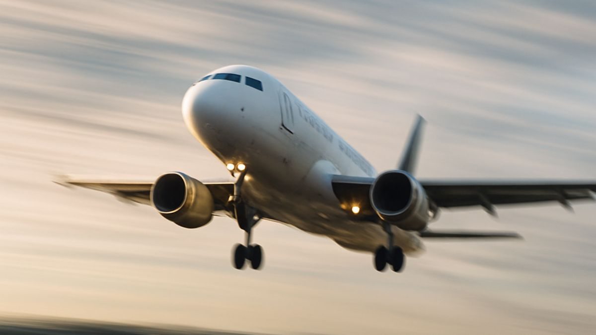 Avião no céu em movimento