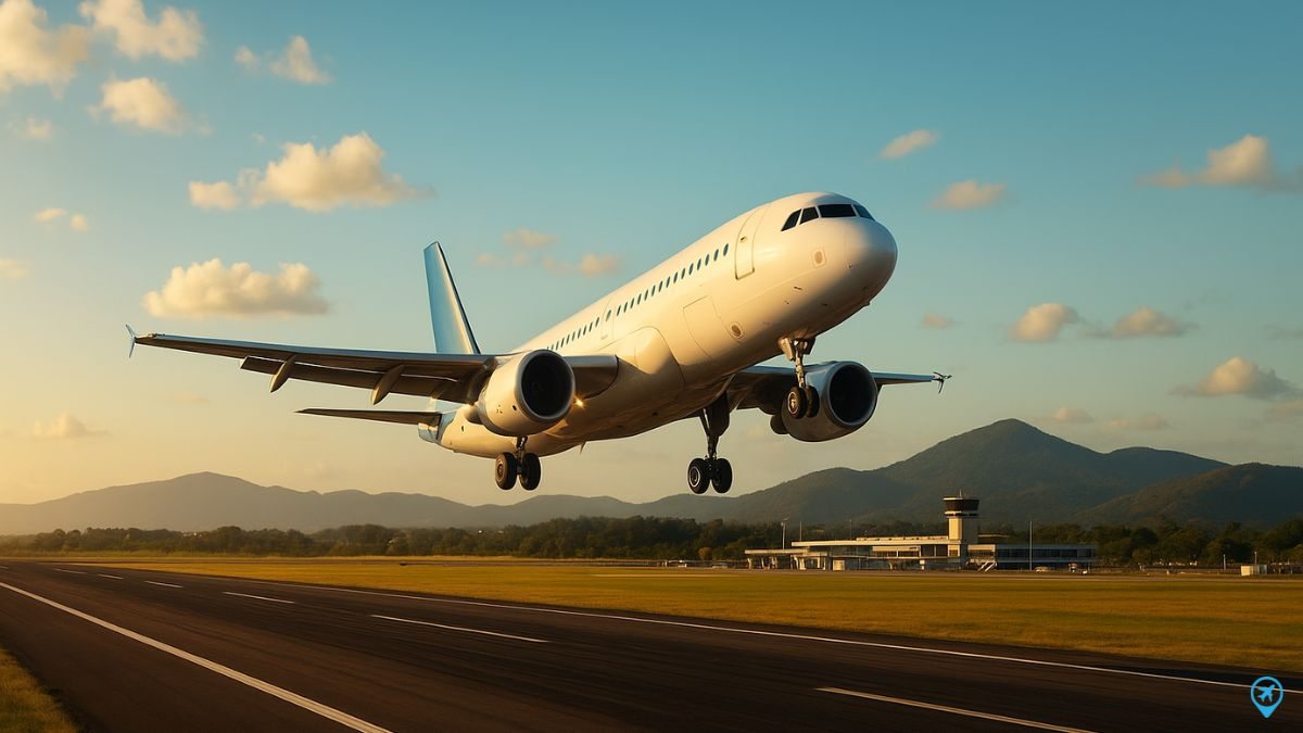 Avião decolando do Aeroporto Hercílio Luz em Florianópolis