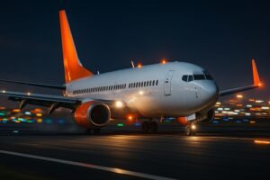 Avião em velocidade na pista