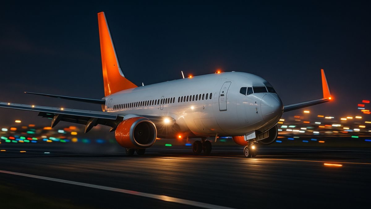 Avião em velocidade na pista