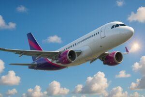 Avião entre nuvens e raios de sol