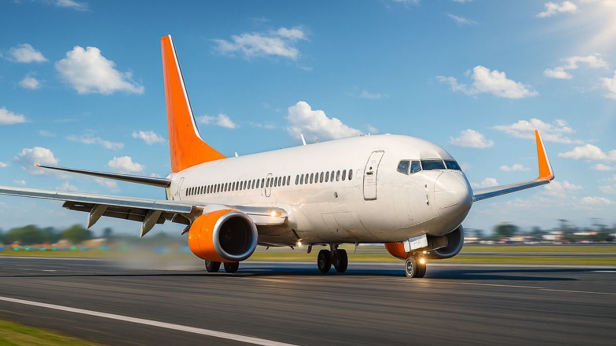 Avião na pista com um dia lindo