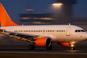 Avião na pista em velocidade prestes a decolar