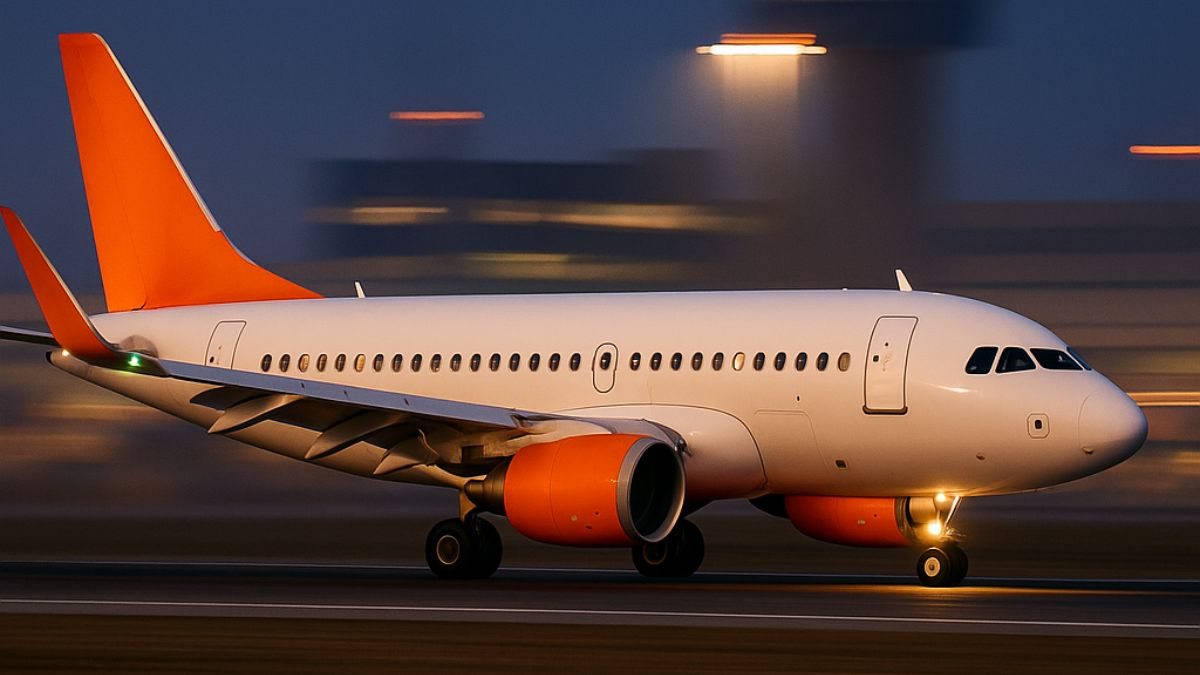 Avião na pista em velocidade prestes a decolar