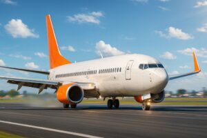 Avião na pista pegando velocidade