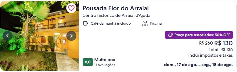 Promoção com desconto na Pousada Flor do Arraial em Porto Seguro - Ba