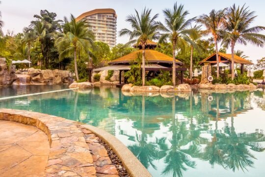 piscina com palmeiras