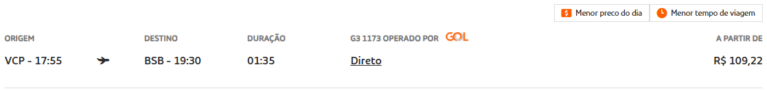 Oferta no site da GOL