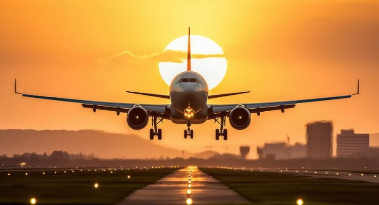 Avião da GOL decolando em cenário ensolarado durante promoção de passagens aéreas