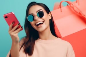 mulher feliz com compras