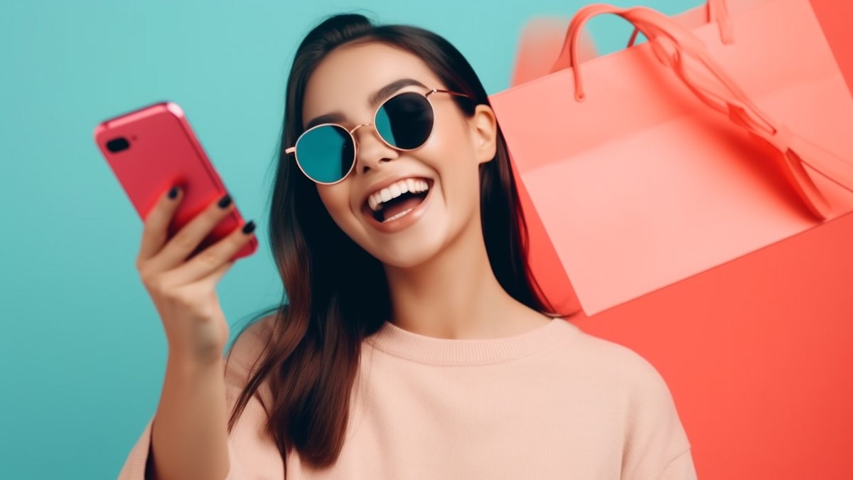 mulher feliz com compras