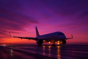 Avião e as cores do pôr do sol