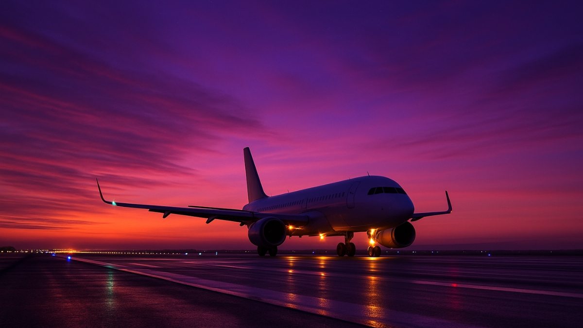 Avião e as cores do pôr do sol