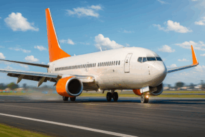 Avião pegando velocidade na pista