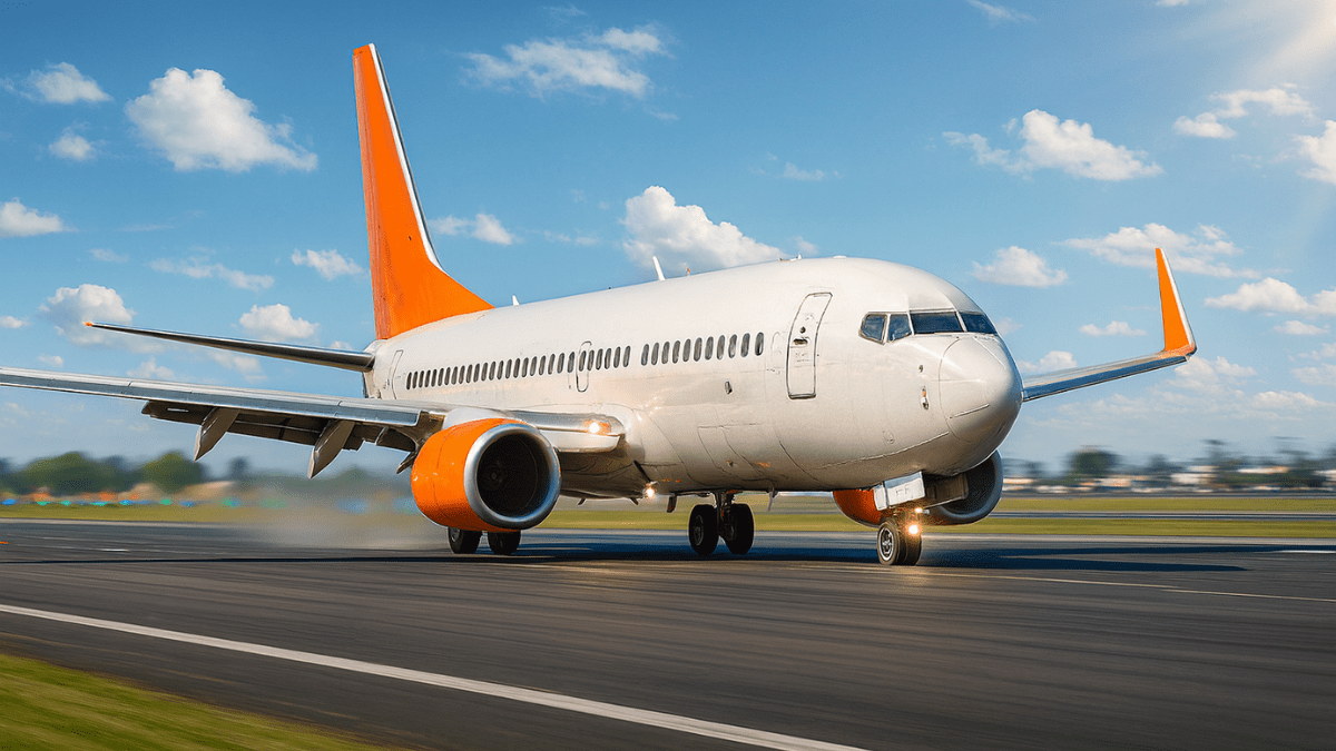 Avião pegando velocidade na pista