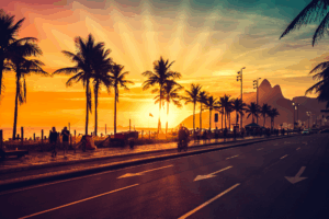 Pôr do sol na cidade do Rio de Janeiro