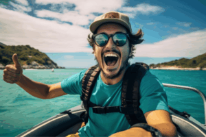 Viajante super feliz