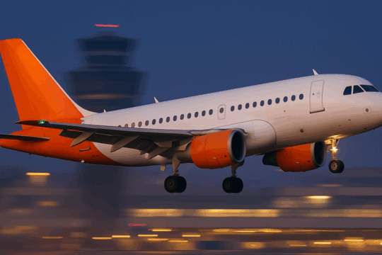 Avião decolando de um aeroporto à noite