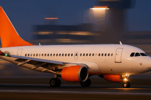 Avião em velocidade na pista