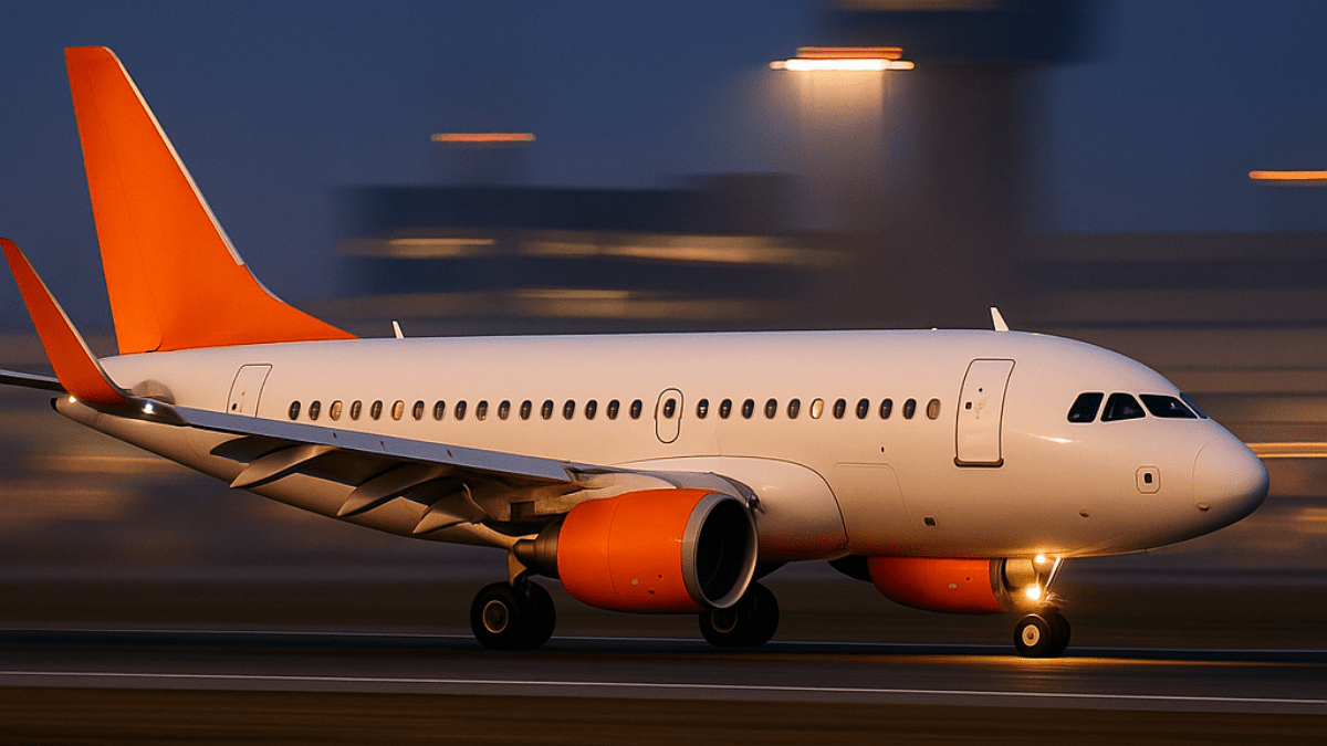 Avião em velocidade na pista