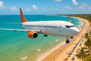 Avião sobrevoando o Nordeste do Brasil