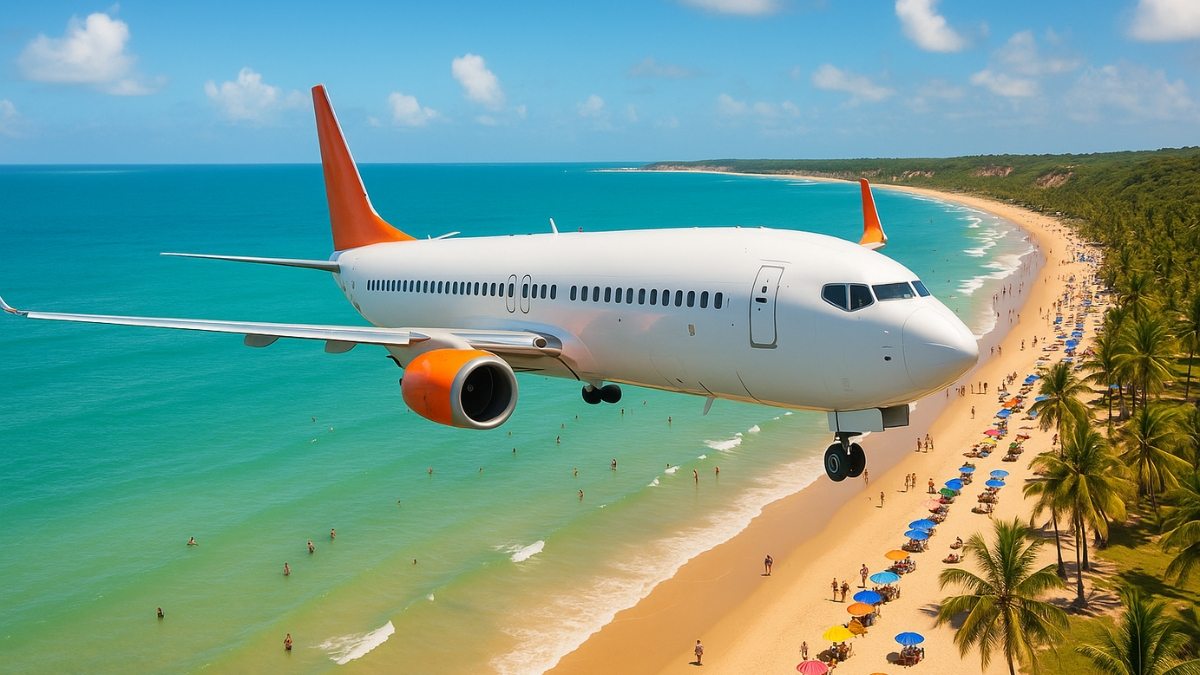 Avião sobrevoando o Nordeste do Brasil