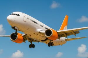 Avião voando em um céu azul