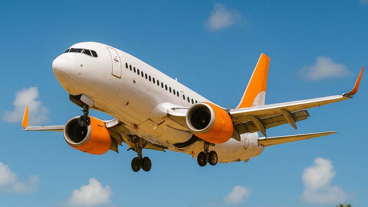 Avião voando em um céu azul