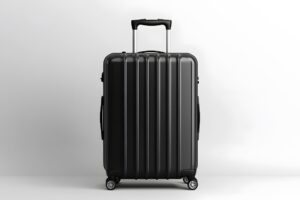 Mala de viagem 10kg preta com rodas e alça retrátil em fundo claro