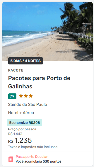 Pacote 2026 para Porto de Galinhas com preço promocional